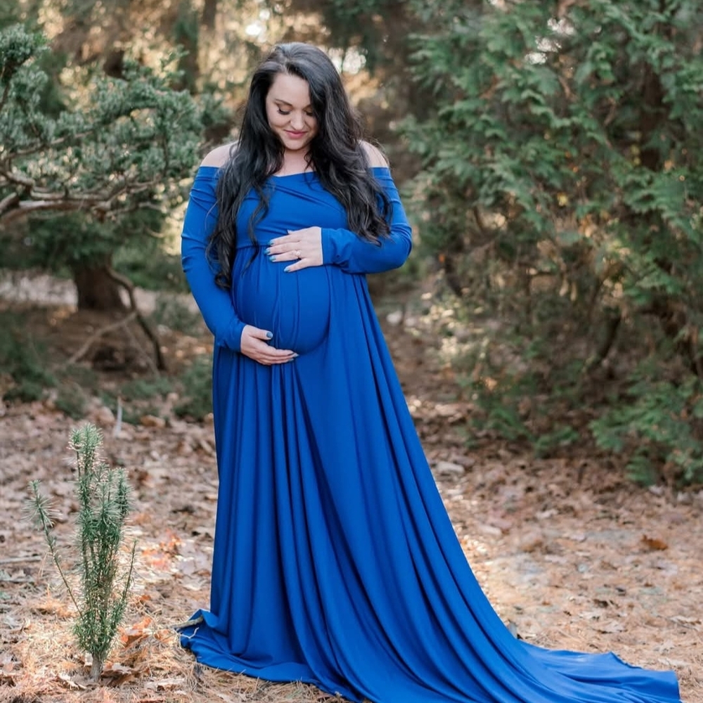 Women's Maternity Dress Elegant Stretchy Blue Dress With Train XL